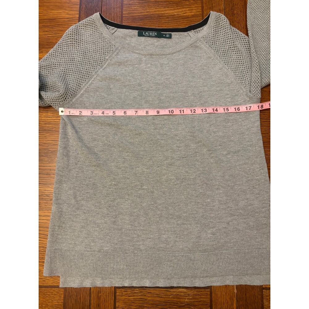 LAUREN Ralph Lauren Gray Open Knit Sleeve Long Sleeve Pullover Blouse Sweater M - Picture 4 of 8